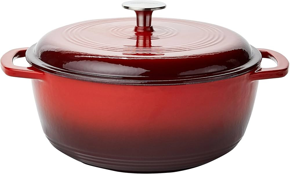 Amazon Basics Enameled Cast Iron Covered Round Dutch Oven, 4.3-Quart, Red | Amazon (US)
