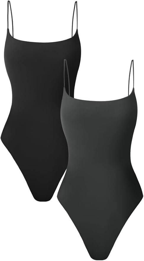 HYZ Women's Summer Two Piece Leotard Sexy Sleeveless Spaghetti Strap Soft Basic Thong Bodysuit To... | Amazon (US)