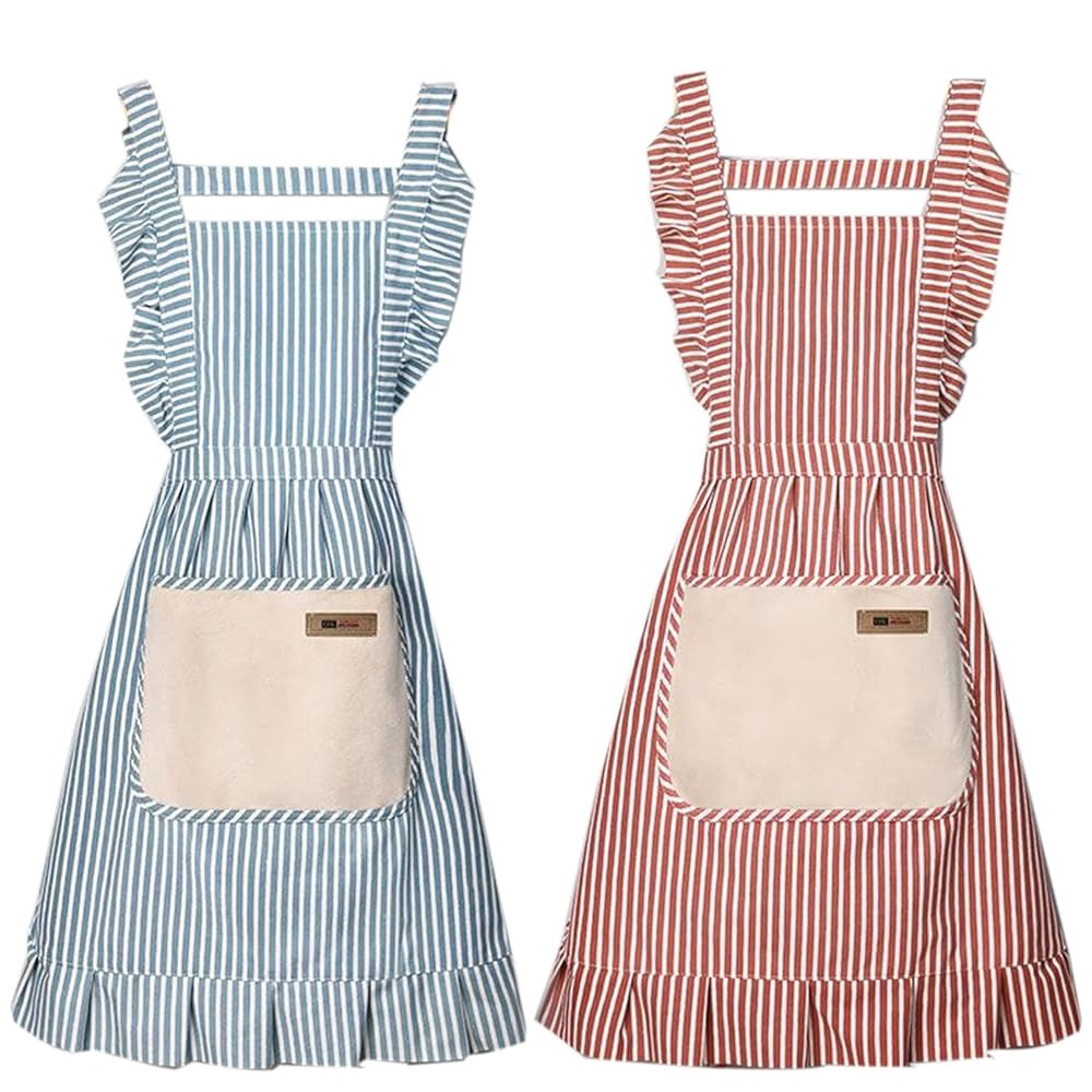 2 Pack Adjustable Kitchen Apron Cooking Apron For Women For Men With Pockets Work Apron Grill Res... | Amazon (US)