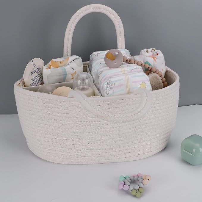 Baby Diaper Caddy Organizer for Girl Boy Cotton Rope Nursery Storage Bin Basket Portable Holder T... | Amazon (US)