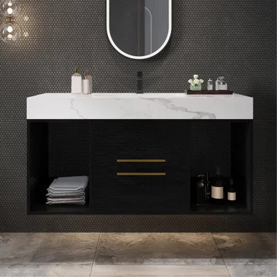 39.4" Bathroom Vanities With Ceramic Sink,Floating Bathroom Vanity,Wall Mounted Storage Cabinet With 2 Drawers And 2 Storage Spaces | Wayfair North America