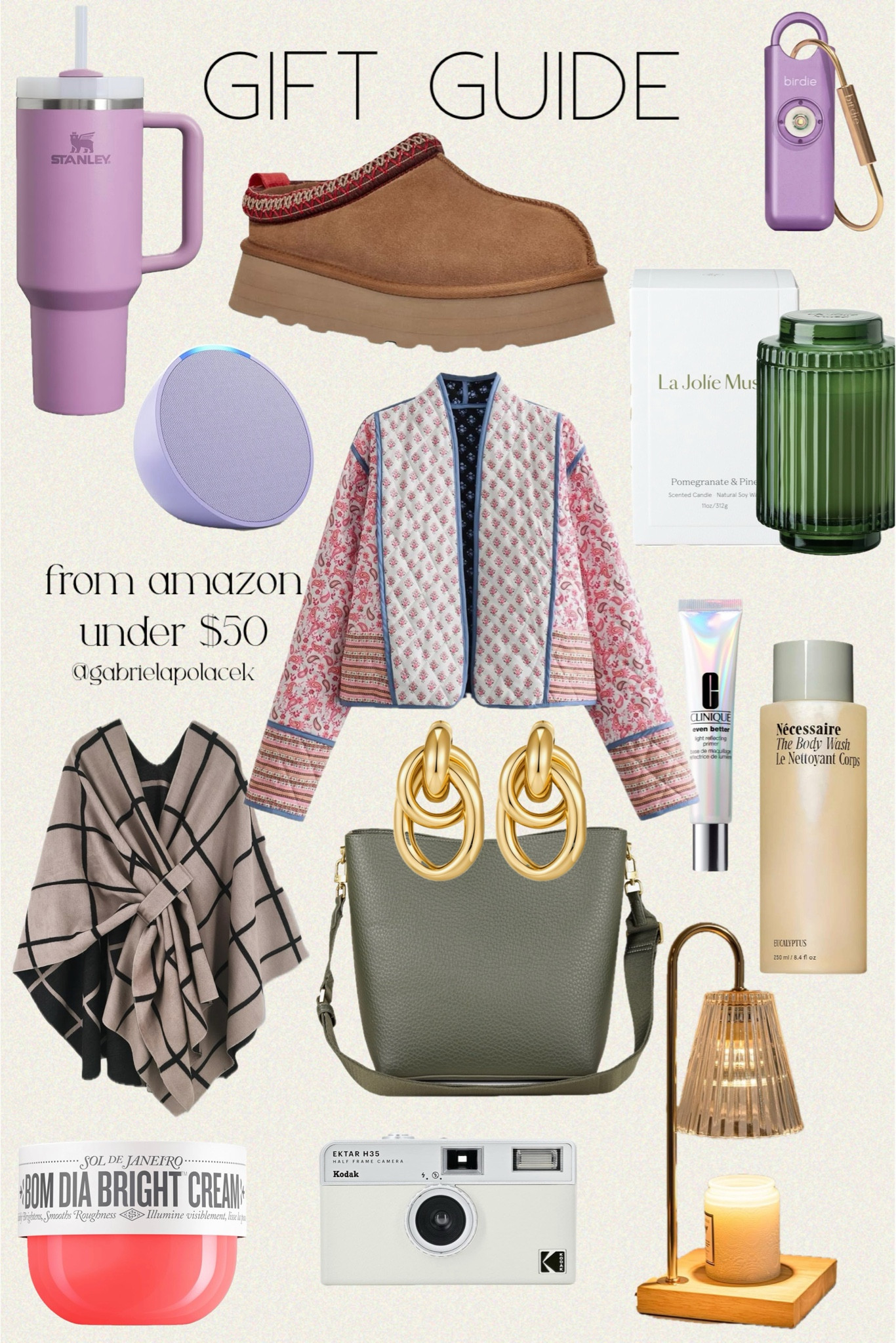 Amazon gift guide for her under $50
Christmas gift idea under $50 for her

Cropped Floral Quilted Jacket Cardigan | Stanley Quencher H2.0 Tumbler with Handle & Straw 40 oz | Clinique Even Better Light Reflecting Face Primer With Vitamin C + | SOL DE JANEIRO Visibly Brightening and Smoothing Bom Dia AHA Body Cream | Gold Geometric Drop Dangle Earrings | KODAK EKTAR H35 Half Frame Film Camera | Nécessaire The Body Wash Eucalyptus - Natural Body Wash  | Soft Bucket Bag | Amazon Echo Pop | LA JOLIE MUSE Pomegranate & Pine Candle | Owala FreeSip Insulated Stainless Steel Water Bottle with Straw | Ugg lookalike slippers | Moss Rose Women's Shawl Wrap Poncho Ruana Cape | Electric Candle Lamp Warmer with Timer | She’s Birdie–The Original Personal Safety Alarm






#LTKHoliday #LTKFindsUnder50 #LTKGiftGuide