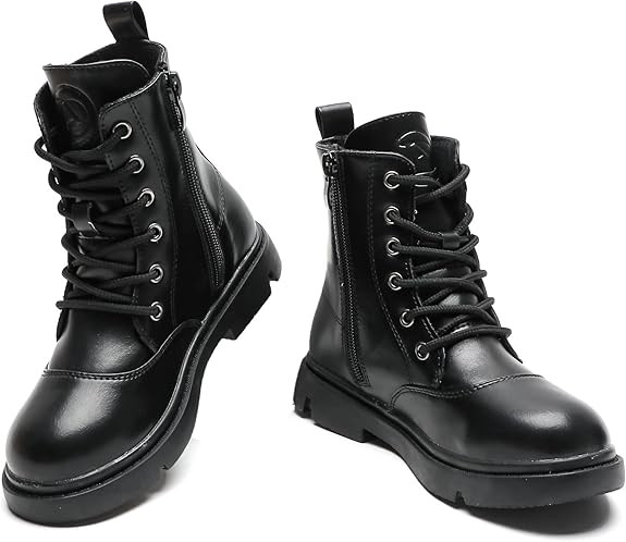 DADAWEN Boys Girls Waterproof Lace Up Glitter Mid Calf Combat Boots With Side Zipper for Toddler/... | Amazon (US)