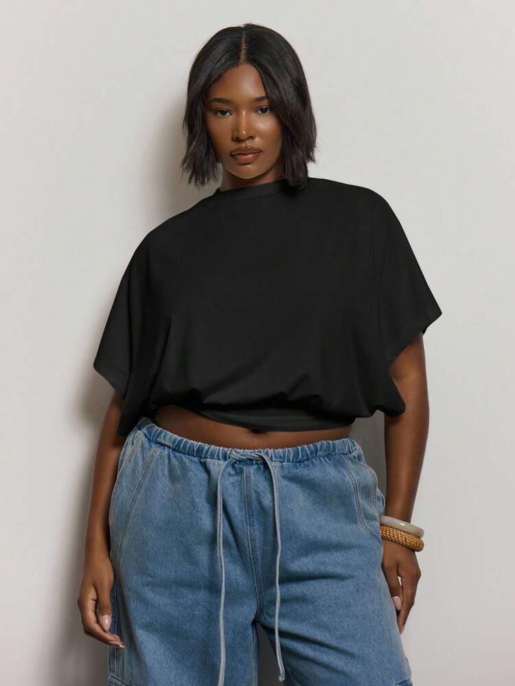 MUSERA Plus Size Batwing Fitted Waist Top Cute Holiday Elegant Vacation , Holidays, Party, Festive Polka Dot Contrast Colour Crewneck Long Sleeve Top Cute Going Out Daily Office School Spring Summer Spring Outfit Easter Casual | SHEIN