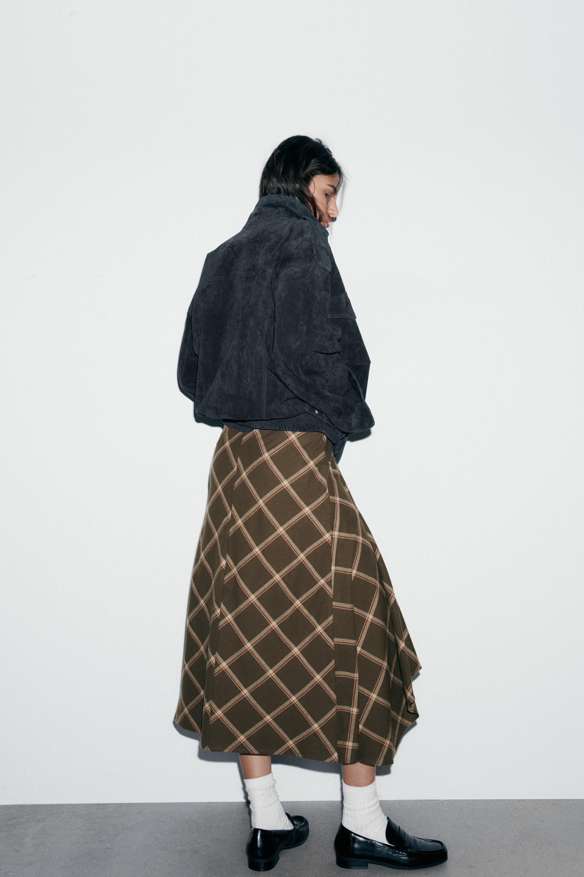 RUFFLE CHECK MIDI SKIRT | Zara UK