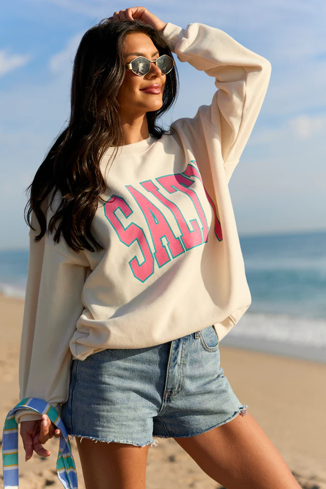 Salty Block Cream Graphic Sweatshirt | Pink Lily
