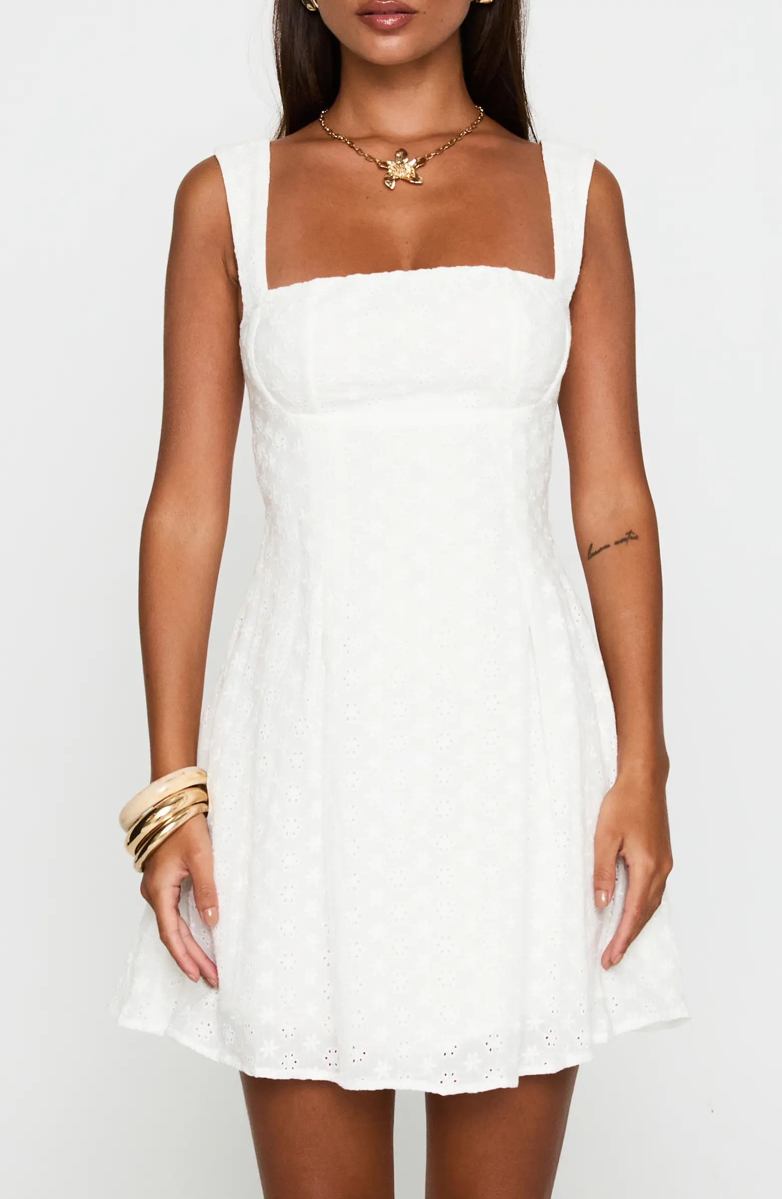 Xanthus Eyelet Tie Back Cotton Minidress | Nordstrom