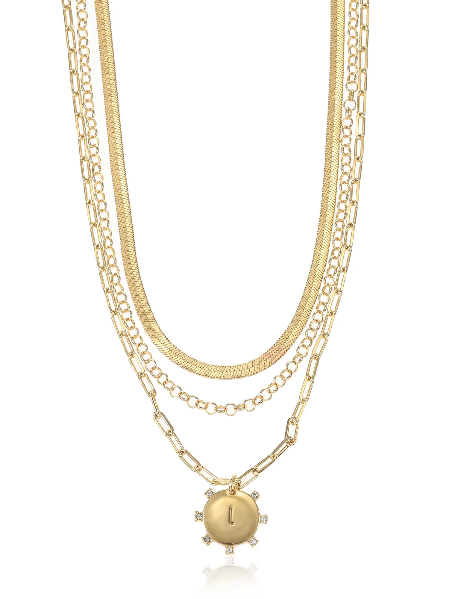 Time and Tru Goldtone Necklace, 3 Piece, Initial L | Walmart (US)