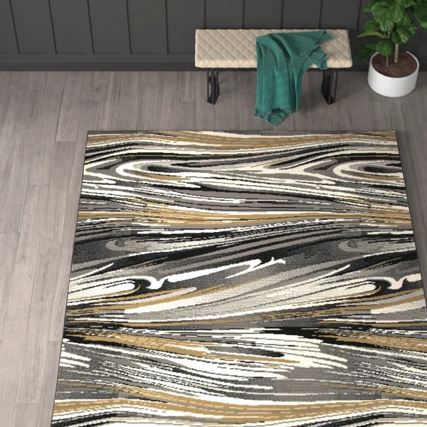 Roepke Gray/Black/Gold Indoor/Outdoor Rug | Wayfair North America