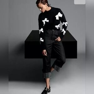 KARL LAGERFELD PARIS All-Over Bow Appliqué Sweater Black White Bows Size XL | Poshmark