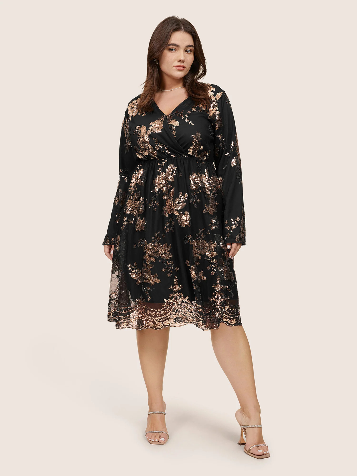 Floral Sequin Elastic Waist Mesh Wrap Dress | Bloomchic