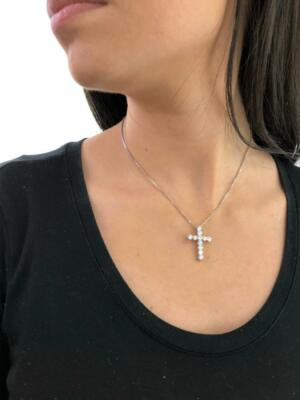 Platinum Sterling Silver Created White Sapphire Shared Prong Cross Necklace Gift  | eBay | eBay US