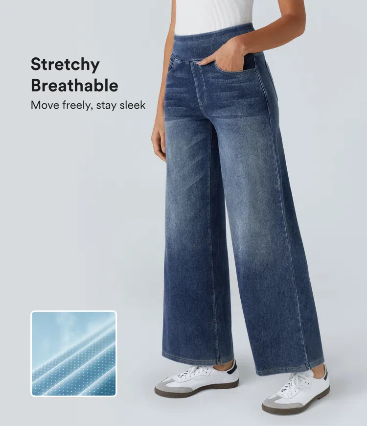 Women’s Halara Flex™ High Waisted Pockets Baggy Wide Leg Washed Casual Jeans - Halara | HALARA