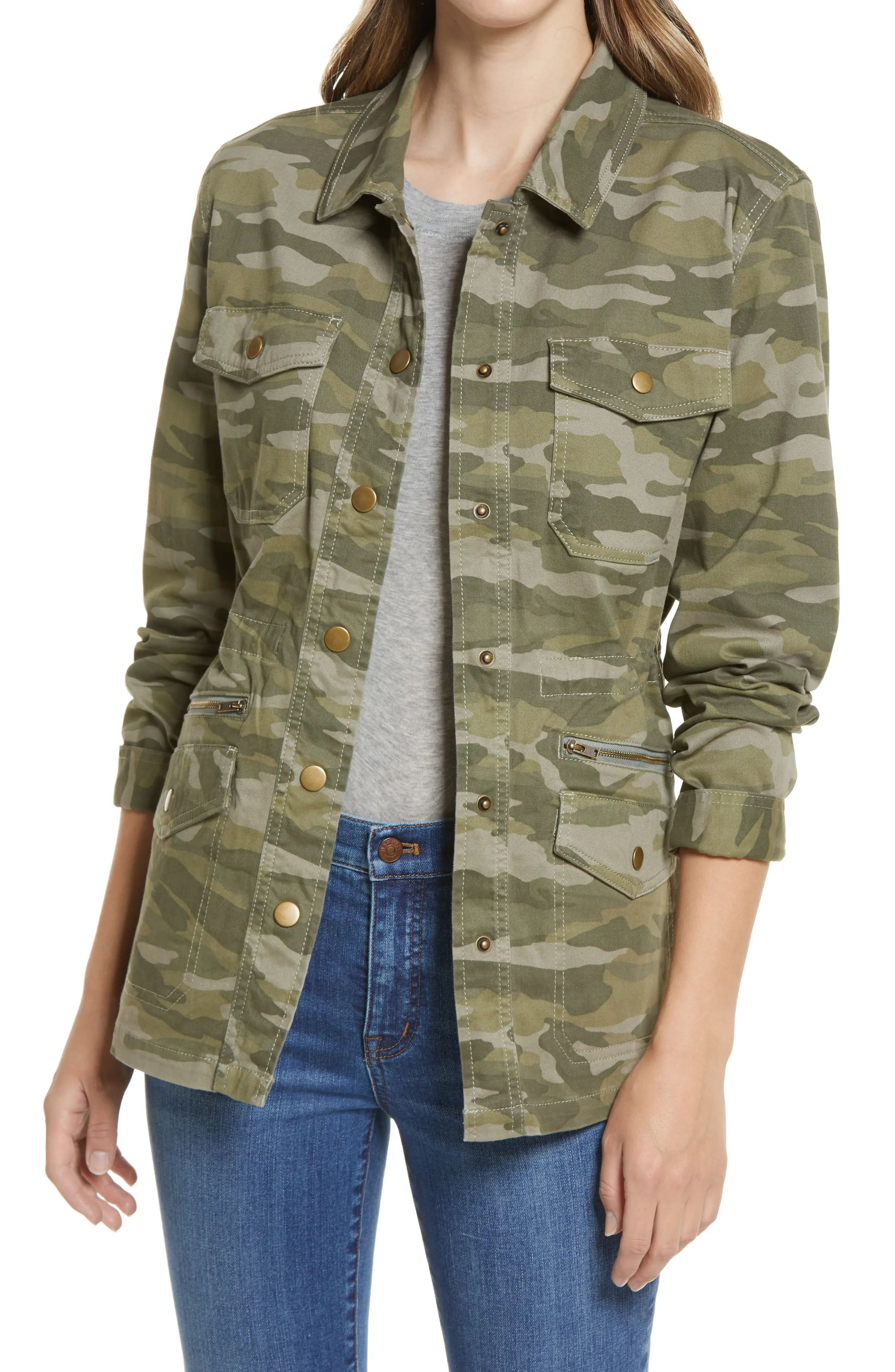 Caslon(R) Camo Utility Jacket in Olive Camo at Nordstrom, Size Small | Nordstrom