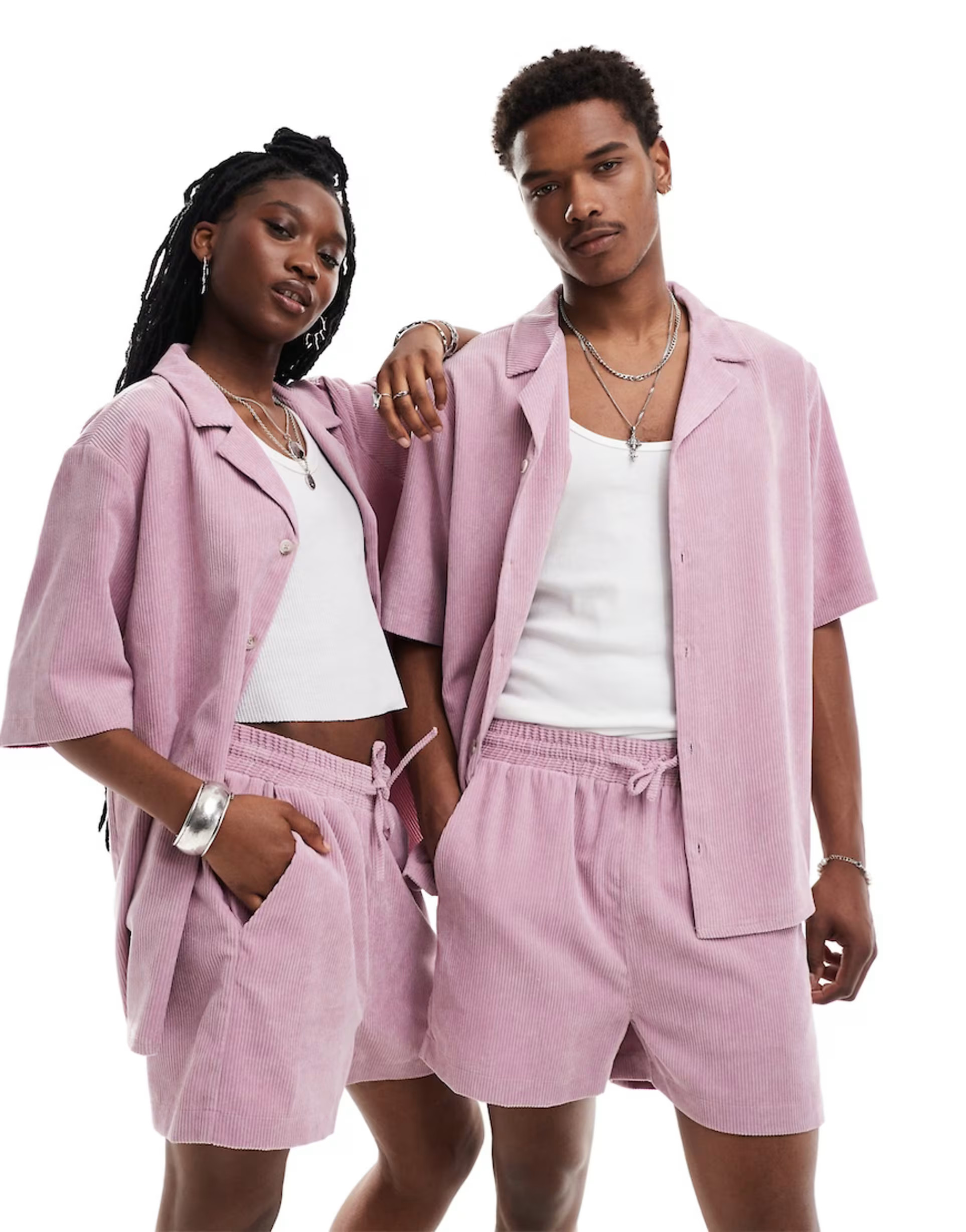 Reclaimed Vintage unisex cord shirt and short in pink co-ord | ASOS (Global)