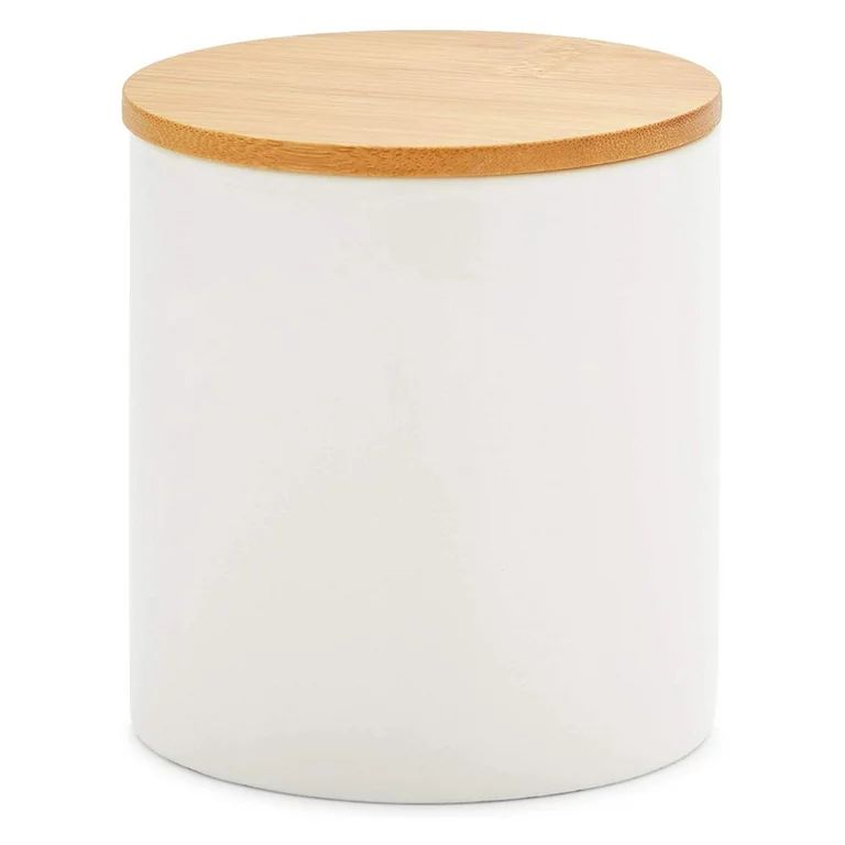 Set of 3 White Ceramic Kitchen Canisters with Wooden Bamboo Lids (3 Sizes) | Walmart (US)