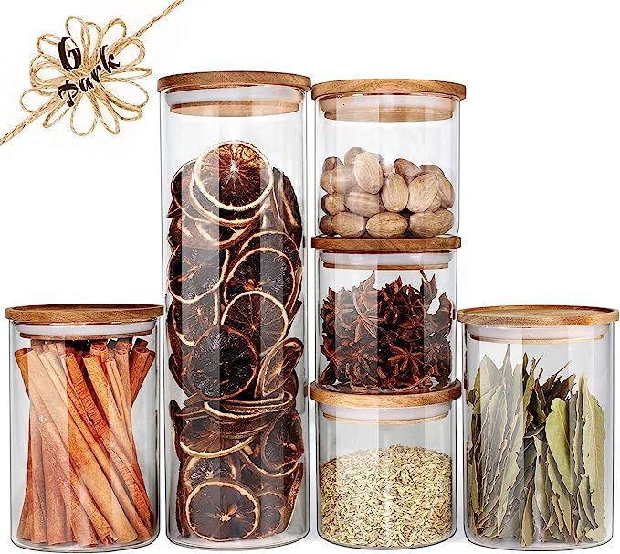 Glass Jars with Wood Lids Urban Green, Airtight Glass Canisters Sets, Glass Storage Containers, 6... | Amazon (US)