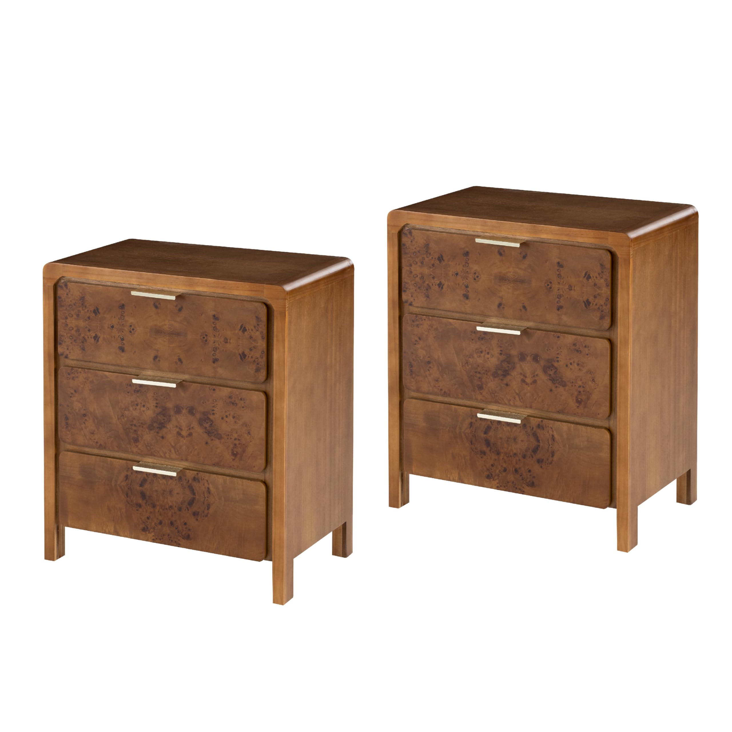 Farmhouse Nightstand Set of 2 with 3 Drawer, Distressed Wood Rustic Accent Dresser, Burl Finish Bedside Table for Bedroom, Entryway, Fully Assembled, Brown | Amazon (US)