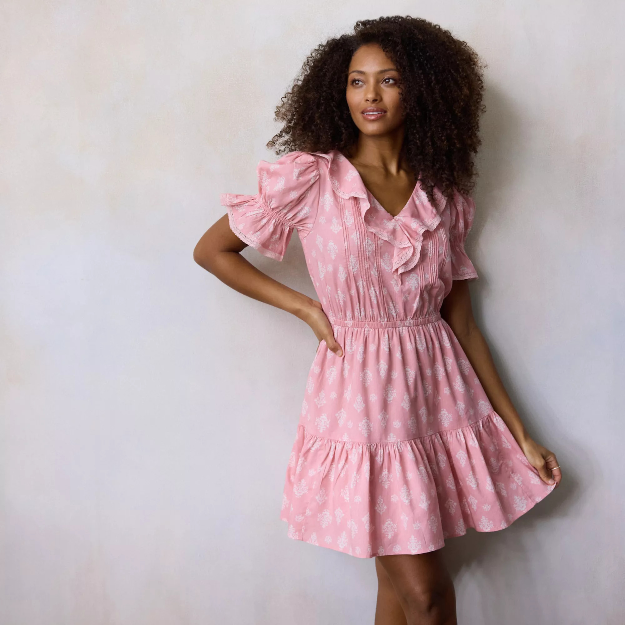 Women's LC Lauren Conrad Ruffle Front Pintuck Mini Dress | Kohl's