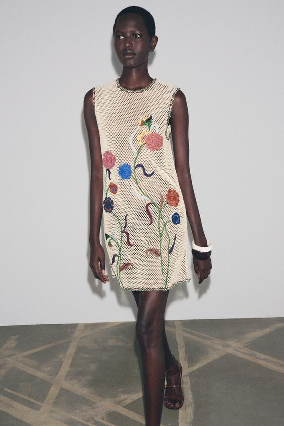 ZW COLLECTION FLORAL EMBROIDERED CROCHET DRESS | Zara UK