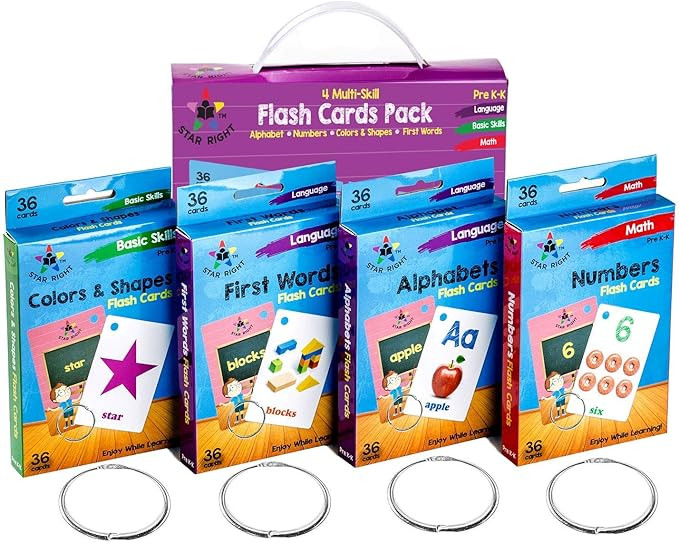 Star Right Flash Cards Set of 4 - Numbers, Alphabets, First Words, Colors & Shapes - Value Pack F... | Amazon (US)