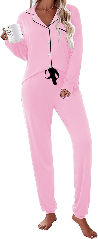 Ekouaer Pajamas Set Long Sleeve Sleepwear Womens Button Down Nightwear Soft Pj Loungewear Sets wi... | Amazon (US)