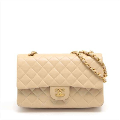 Chanel Matelasse Lambskin Double Flap Double Chain Bag Beige Gold Metal 3rd | eBay US