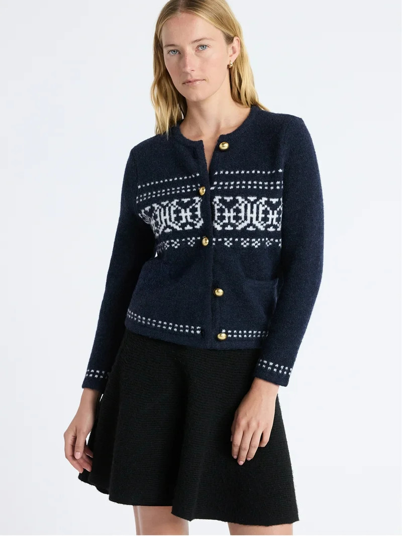 Free Assembly Women's and Women's Plus Fair Isle Cardigan with Welt Pockets, Midweight, Sizes XS-... | Walmart (US)