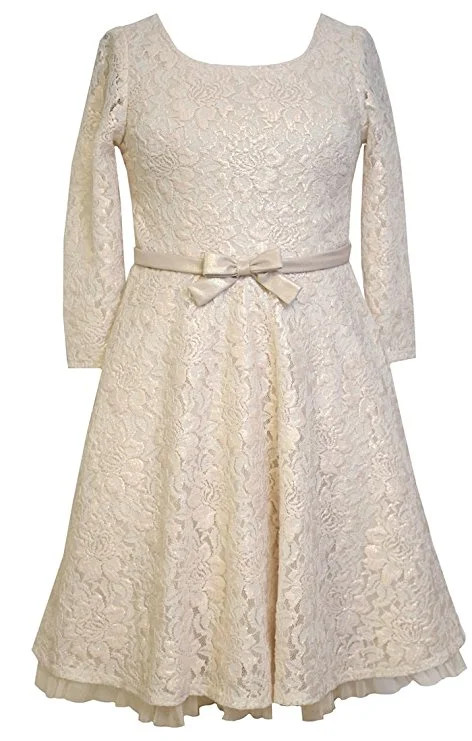 Big Girls Tween Gold Foil Lace 3/4 Sleeve Fit and Flare Dress, X4-TG16-HOL15, Bonnie Jean, Gold, ... | Walmart (US)