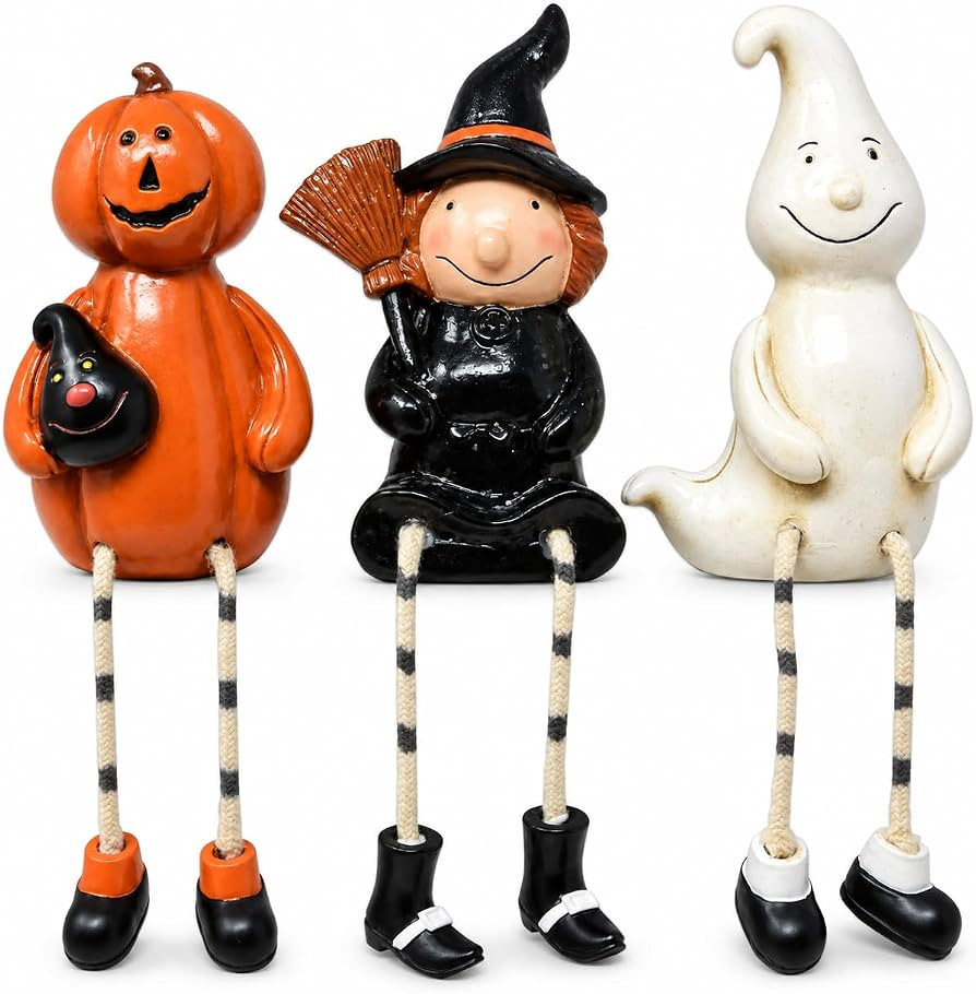 3 Halloween Figurines 4.5 Inch Resin Shelf Sitter Ghost Pumpkin Witch Decor | Amazon (US)