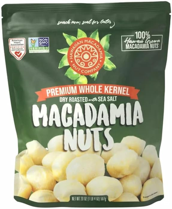 Hawaiian Macadamia Nut Company Premium Whole Kernel Macadamia Nuts, Dry Roasted with Sea Salt, 10... | Amazon (US)