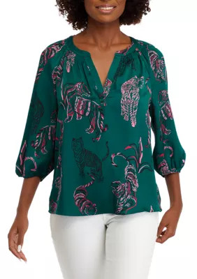 Crown & Ivy™ Women's 3/4 Sleeve Leopard Print Peasant Top | Belk