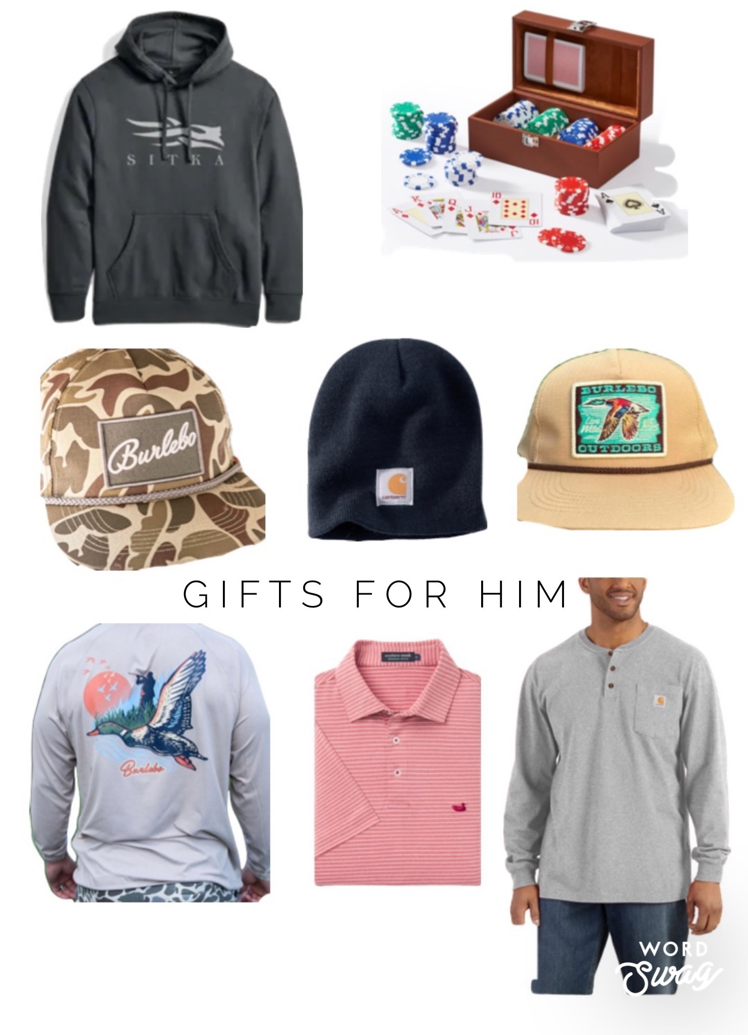Gifts for him 
Sweatshirt: Sitka 
Hats: Burlebo
Polo: Southern Marsh 
Shirt: Burlebo & Carhartt 

#LTKSeasonal #LTKGiftGuide #LTKHoliday
