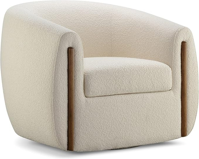 CHERS Aspen Swivel Accent Chair with Wood Accents, Bouclé Upholstered Armchair for Living Room, ... | Amazon (US)