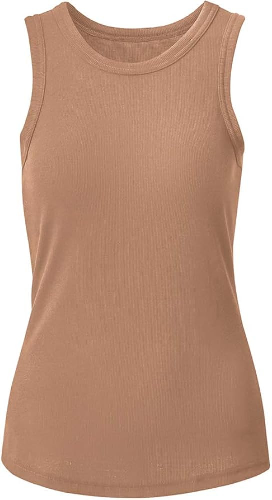 HWOKEFEIYU Women's Summer Casual Sleeveless Basic Stretch Slim Ribbed Tank Tops | Amazon (US)