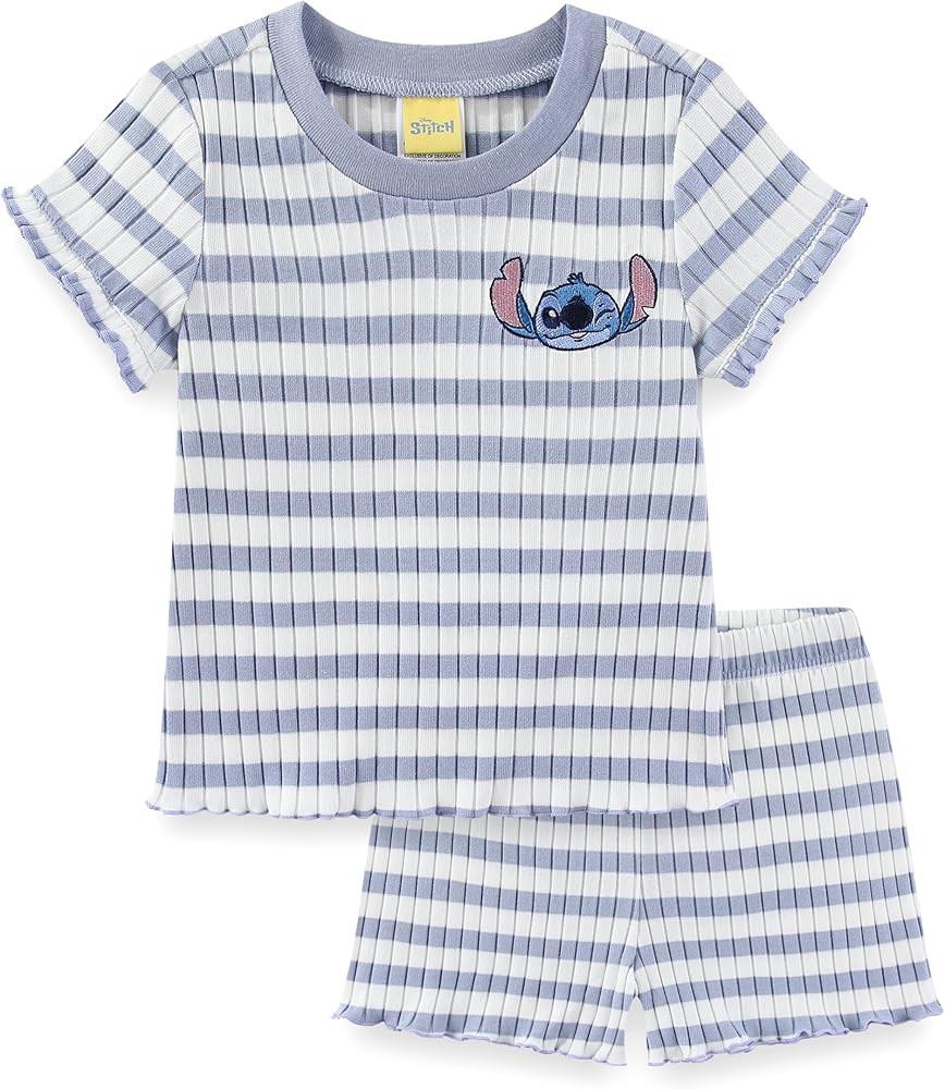 Disney Lilo & Stitch Minnie Mouse Girls Ribbed Short Sleeve Shirt and Shorts Set for Little and B... | Amazon (US)