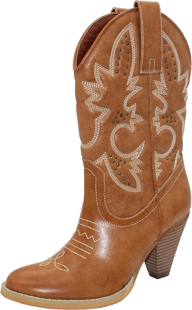 Women’s Cowboy Cowgirl Boots Brown Heeled | Amazon (US)