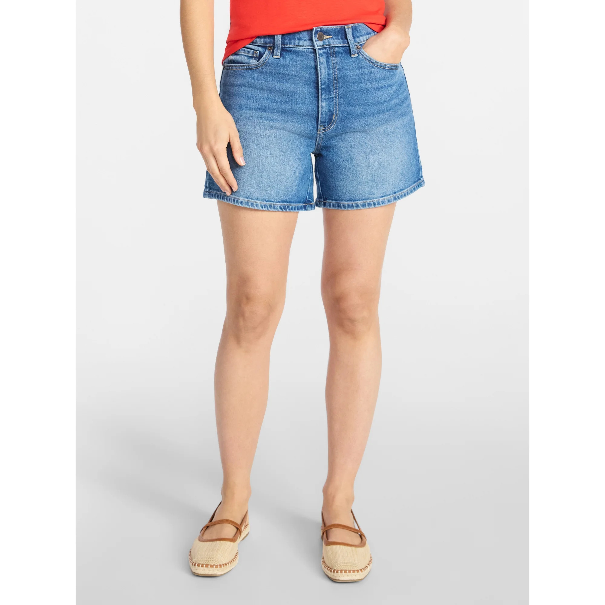 Time and Tru Women's High Rise Denim Shorts, 5" Inseam, Sizes 0-20 | Walmart (US)
