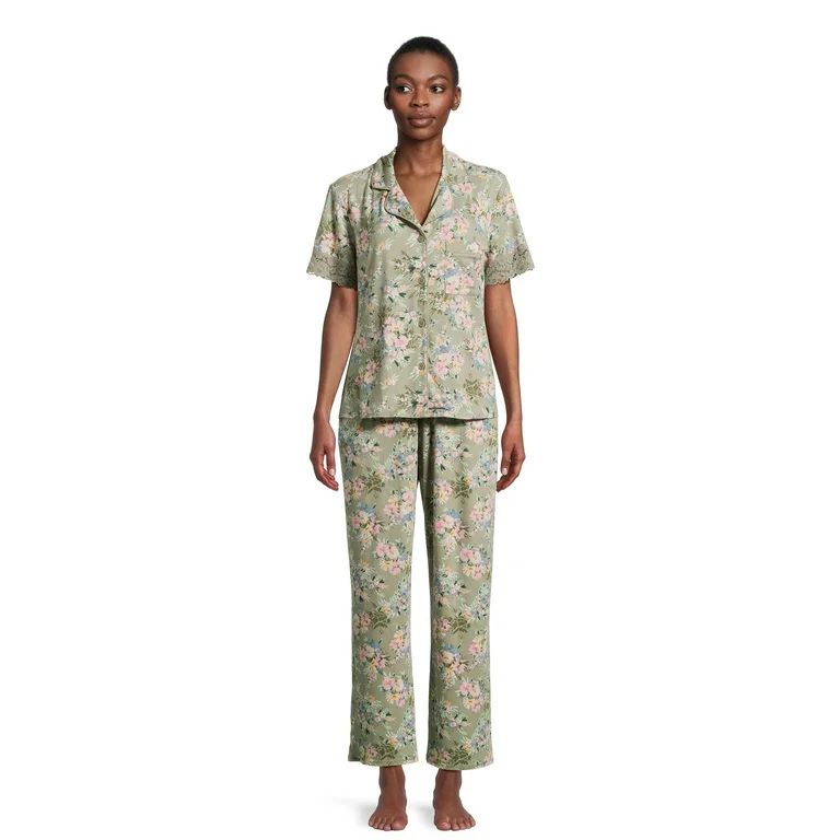 The Pioneer Woman Short Sleeve Notch Collar Top and Pant Pajama Set, 2-Piece, Sizes S-3X | Walmart (US)