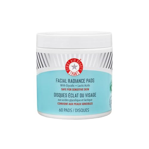 First Aid Beauty - Facial Radiance Pads with Glycolic & Lactic Acids, Daily Exfoliating Pads with AHA, Visibly Smaller Pores, Help Tone & Brighten Skin, One-Step Makeup Prep, Compostable, 60 | Amazon (US)