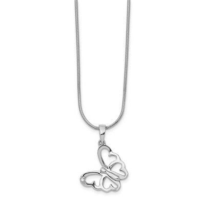 Black Bow Jewelry Diamond Butterfly Necklace in Rhodium Plated Silver, 18-20 Inch | Target