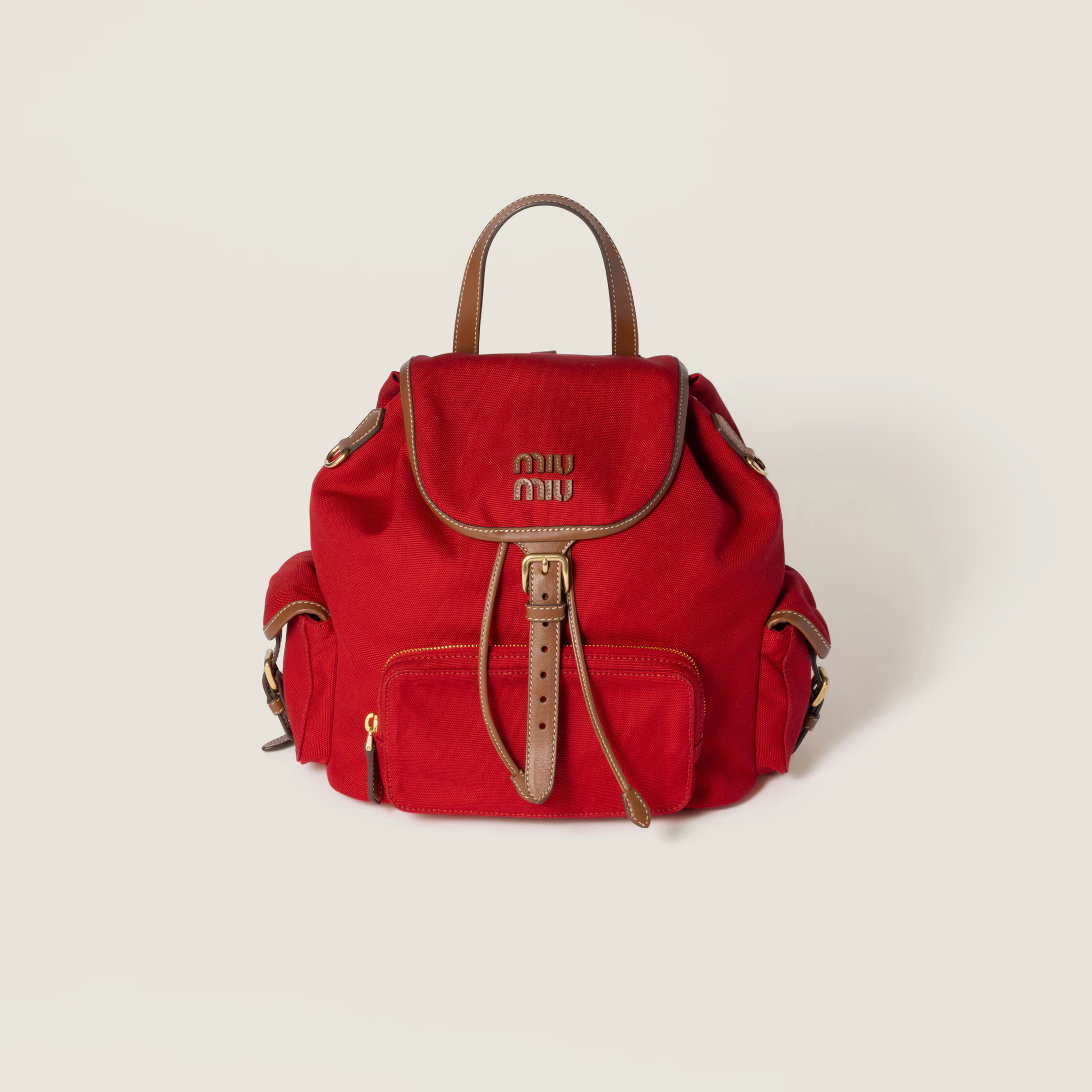 Red/brandy Canvas And Leather Backpack | Miu Miu | Miu Miu US