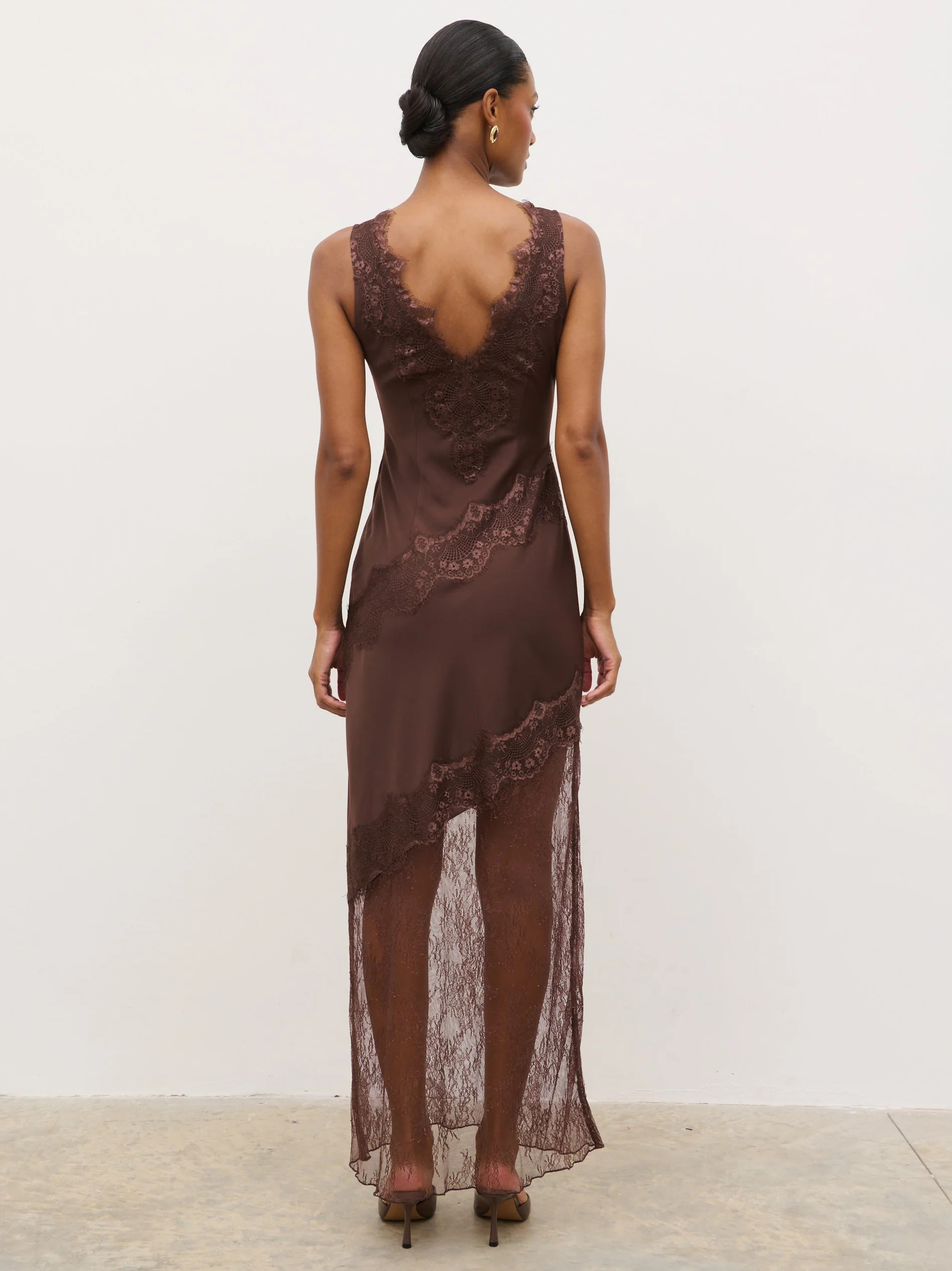 Robin Slip Lace Maxi Dress - Chocolate Brown | Pretty Lavish (UK)
