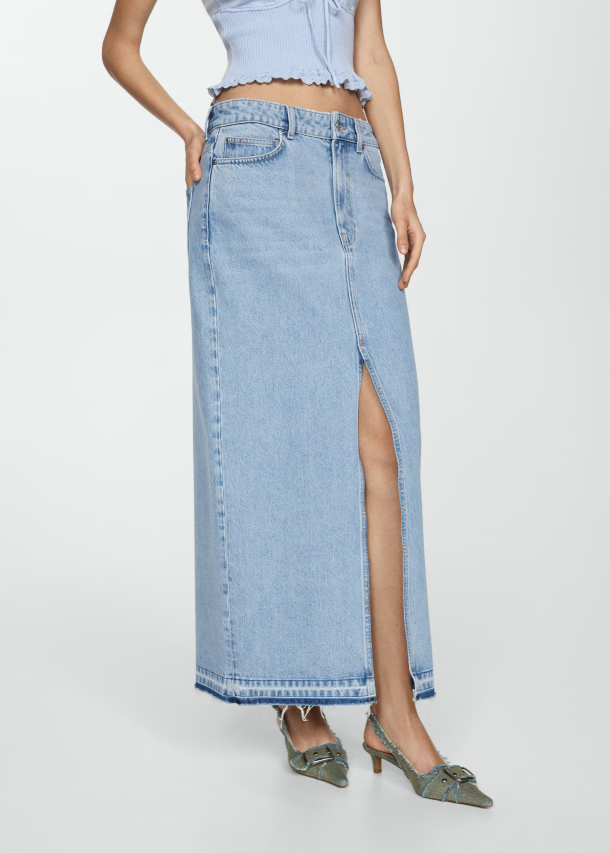 Denim skirt with frayed hem | MANGO (US)