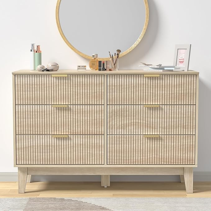 Anmytek Fluted 6 Drawers Dresser for Bedroom, 47" Wide Modern Closet Dressers Chest of Drawers, W... | Amazon (CA)