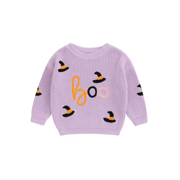 Toddler Baby Girl Halloween Outfits Witch Hat Embroidery Sweater Warm Knitted Long Sleeve Pullove... | Walmart (US)