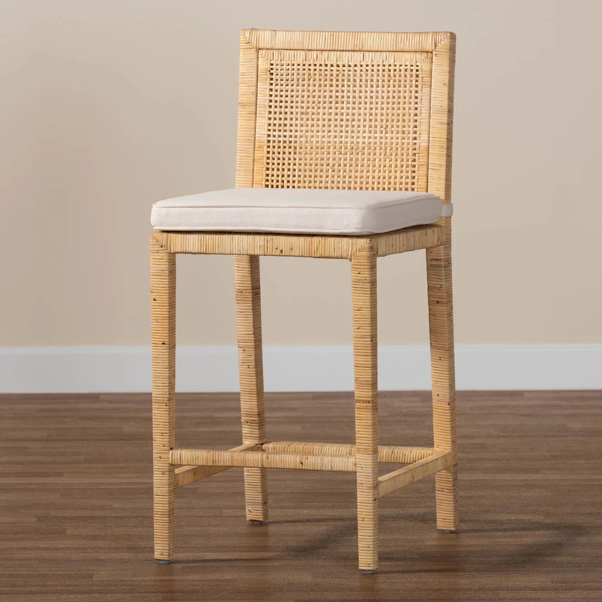Modern and Contemporary Natural Wood and Rattan Counter Stool | Wayfair North America