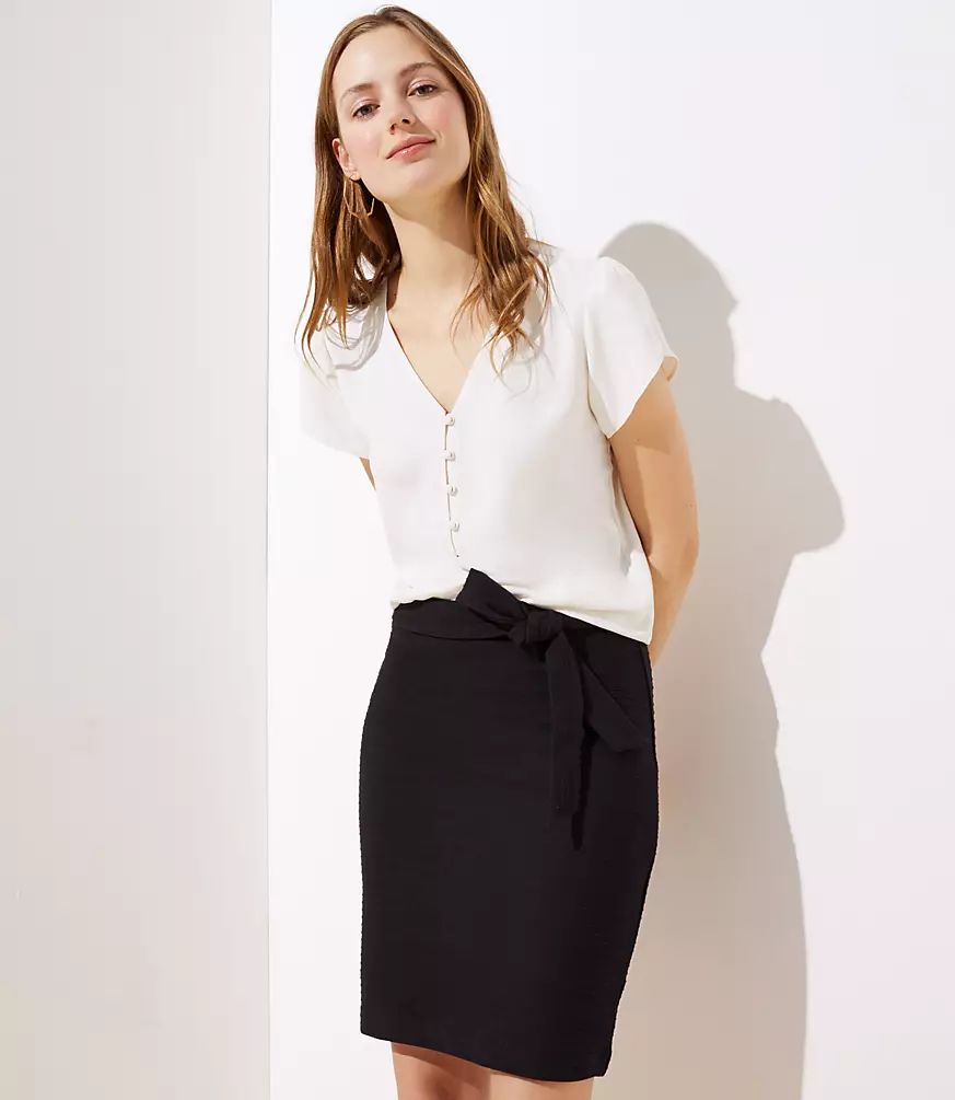 Petite Tie Waist Pull On Pencil Skirt | LOFT