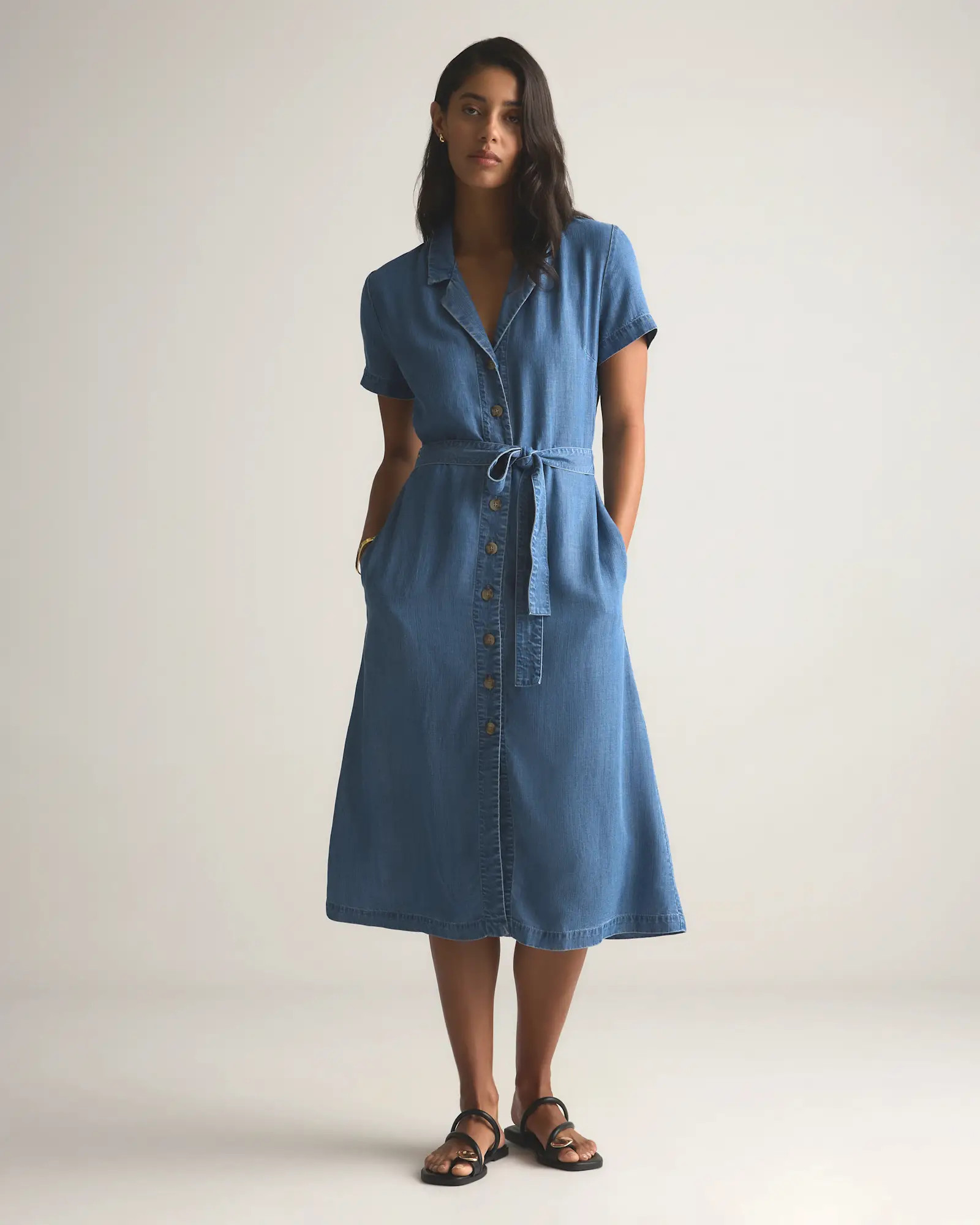 Chambray Tencel Button Front Dress | Quince