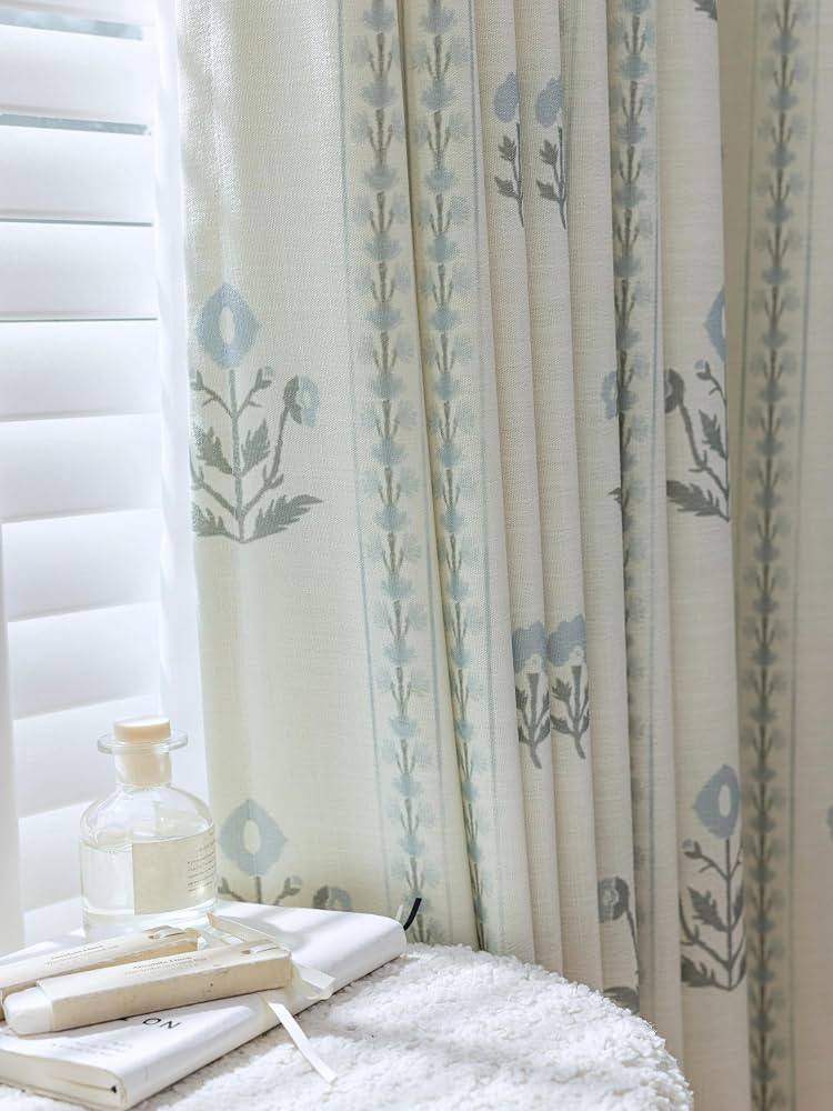 Floral Linen Pinch Pleated Curtains 30x96 Inch, 2 Panels, Antique White | Amazon (US)